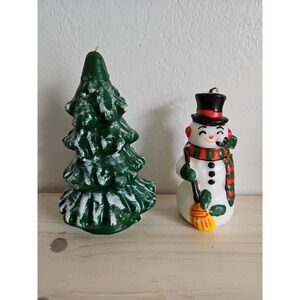 Vintage Christmas 5" Snowman Candle & Christmas & 7" Pine Tree Candle Decorative